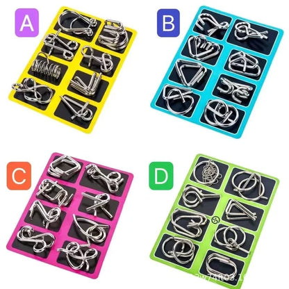 Metall Puzzle Ring achtteilig blaue Version Denksportaufgaben