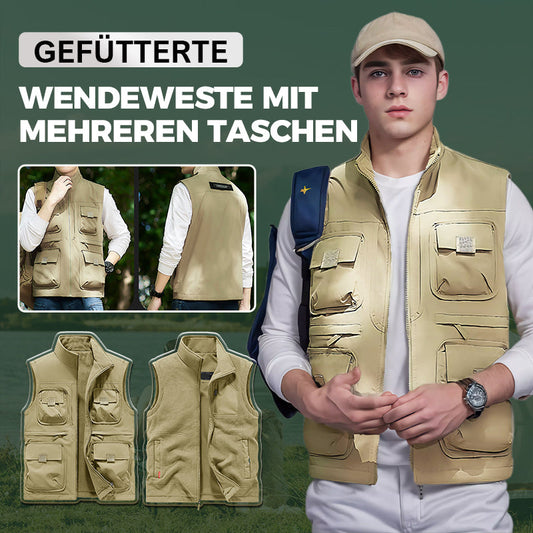 Gefütterte Wendeweste mit mehreren Taschen für Herren und Damen