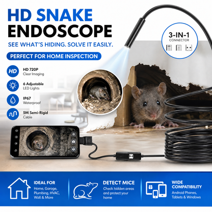 ⏳Zeitlich begrenztes Sonderangebot⏰3-IN-1 ENDOSCOPE - 2.0MP HD with 6 LED Lights, IP67 Waterproof, Compatible with Smartphones for Home Inspection and DIY Projects 📱🛠️