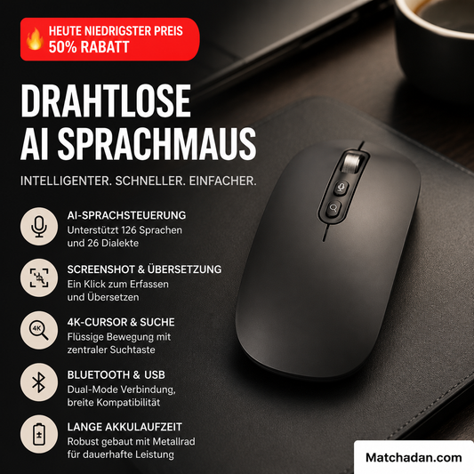 【🔥Niedrigster Preis heute: 50 % Rabatt】Kabellose KI-Sprachmaus