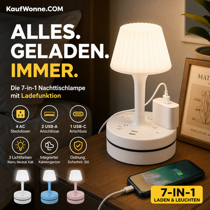 📢📢 50 % Rabatt!! ⏰💡 Nachttischlampe mit Steckdosen und USB-Anschlüssen