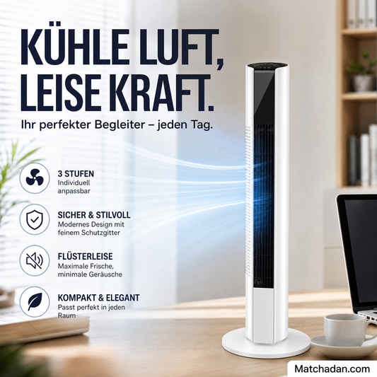 🌀 Tragbarer USB-Turmventilator mit 3 Geschwindigkeitsstufen – kompakt, leistungsstark & vielseitig – perfekt für Büro, Schlafzimmer & unterwegs
