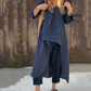 Zweiteiliges Set aus Oberteilen und Hosen mit einfarbigem High-Low-Saum