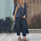 Zweiteiliges Set aus Oberteilen und Hosen mit einfarbigem High-Low-Saum