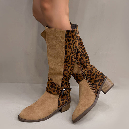 Damen-Reitstiefel mit Leopardenmuster