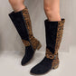 Damen-Reitstiefel mit Leopardenmuster
