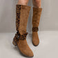 Damen-Reitstiefel mit Leopardenmuster