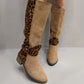 Damen-Reitstiefel mit Leopardenmuster