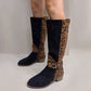 Damen-Reitstiefel mit Leopardenmuster
