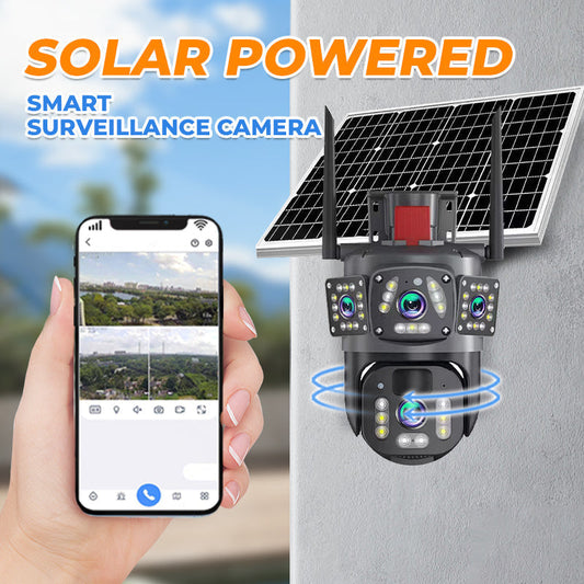 10-fach-Zoom, 3 Objektive, 6K, 9 MP, kabellose WLAN-Außenüberwachungskamera – 360° PTZ, IP66 wasserdicht, Farb-Nachtsicht, 2-Wege-Kommunikation und Bewegungserkennung