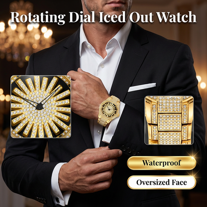💎 Herren Armbanduhr mit drehbarem Zifferblatt – Goldoptik mit Kristallbesatz, präzises Quarzwerk & wasserdicht✨