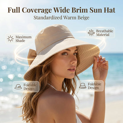 🏖️ Sommer-Sale 60% Rabatt 🏝️👒 🎀Damen-Sonnenhut mit Schleife und breiter Krempe – faltbar, 360°-Schutz🎁
