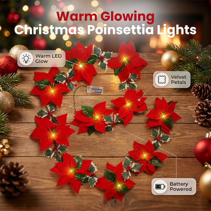🎄🏠 Beleuchtete Poinsettien-Lichterkette – Flexible 2m Weihnachtsgirlande für Treppengeländer & Regale | Indoor